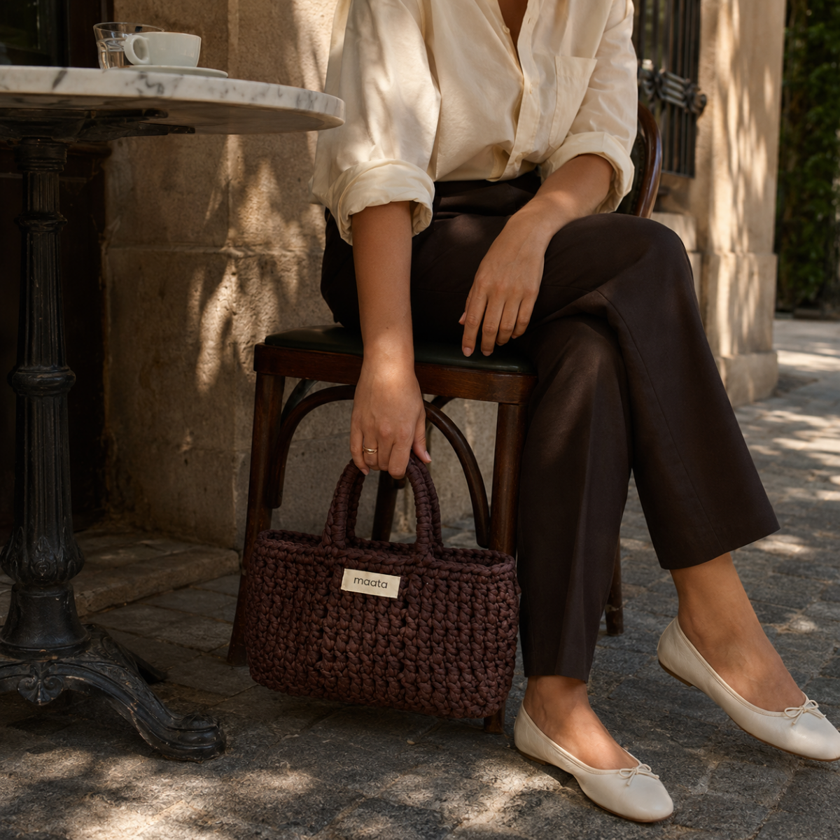 Maata Örgü Mini Tote Çanta Çikolata Maata Örgü Mini Tote Çanta Çikolata