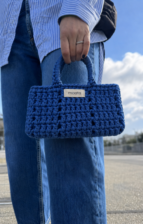 Maata Örgü Mini Tote Çanta Denim Mavisi